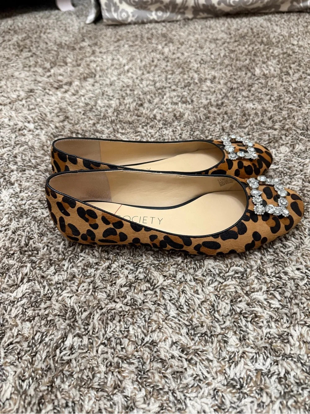 Sole Society Leopard Print Flats with Crystal Buckle - Tan/Black